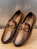 Premium Leather Chain-Link Loafers L-5038