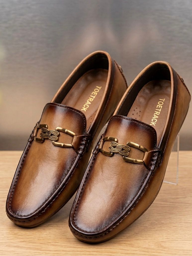 Premium Leather Chain-Link Loafers L-5038